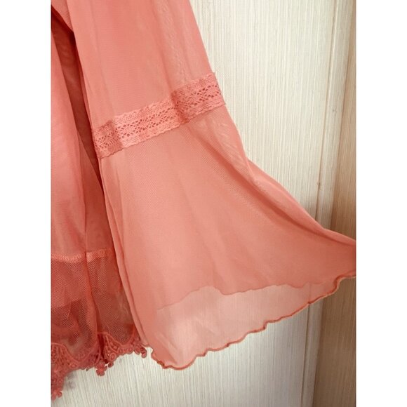 Indigo Thread 3X Coral Orange Chiffon Embroidered Popover Top Boho Back Buttons - Picture 5 of 9